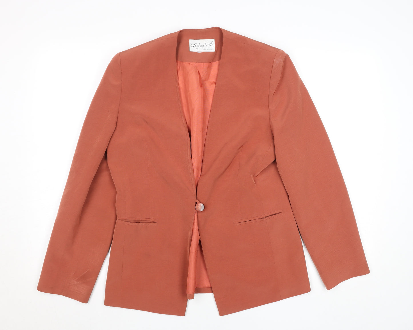 Michael H. Womens Brown Blazer Size 10 Lined Single Button Jacket