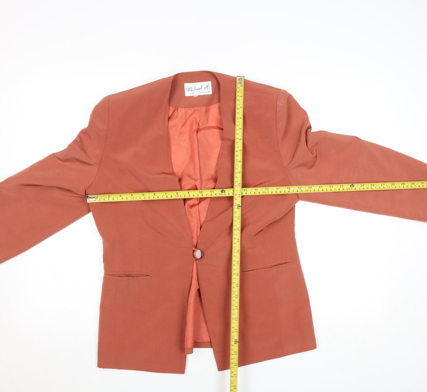 Michael H. Womens Brown Blazer Size 10 Lined Single Button Jacket