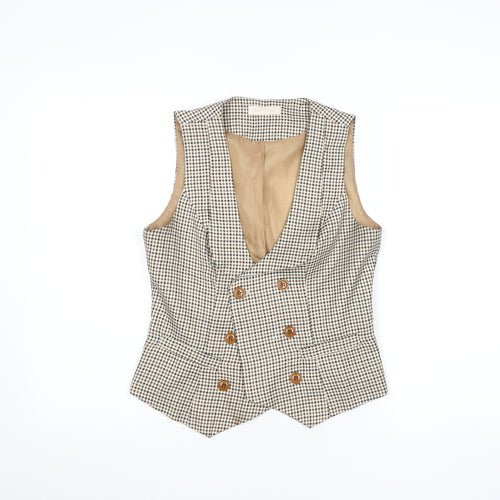 Belle Poque Men's Beige Check Slim Fit Waistcoat Size S