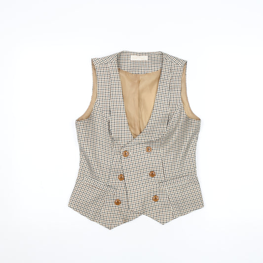 Belle Poque Men's Beige Check Slim Fit Waistcoat Size S