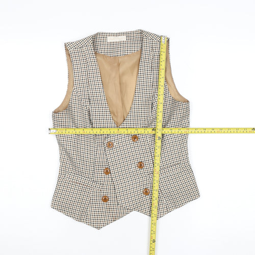 Belle Poque Men's Beige Check Slim Fit Waistcoat Size S