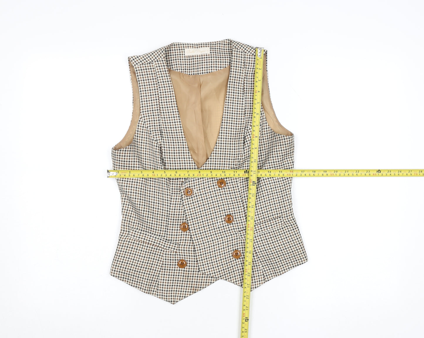 Belle Poque Men's Beige Check Slim Fit Waistcoat Size S