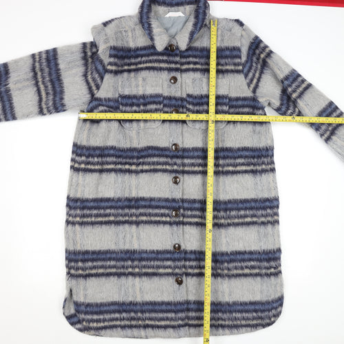 John Lewis Women’s Grey Striped Wool Blend Long Coat Size M