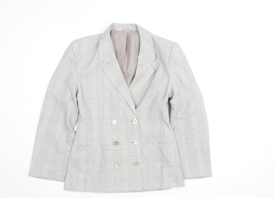 St Michael Womens Beige Checked Double-Breasted Blazer Size 10