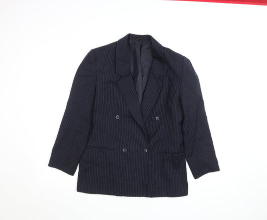 St Michael Women’s Navy Pinstripe Wool Double-Breasted Blazer Size 10