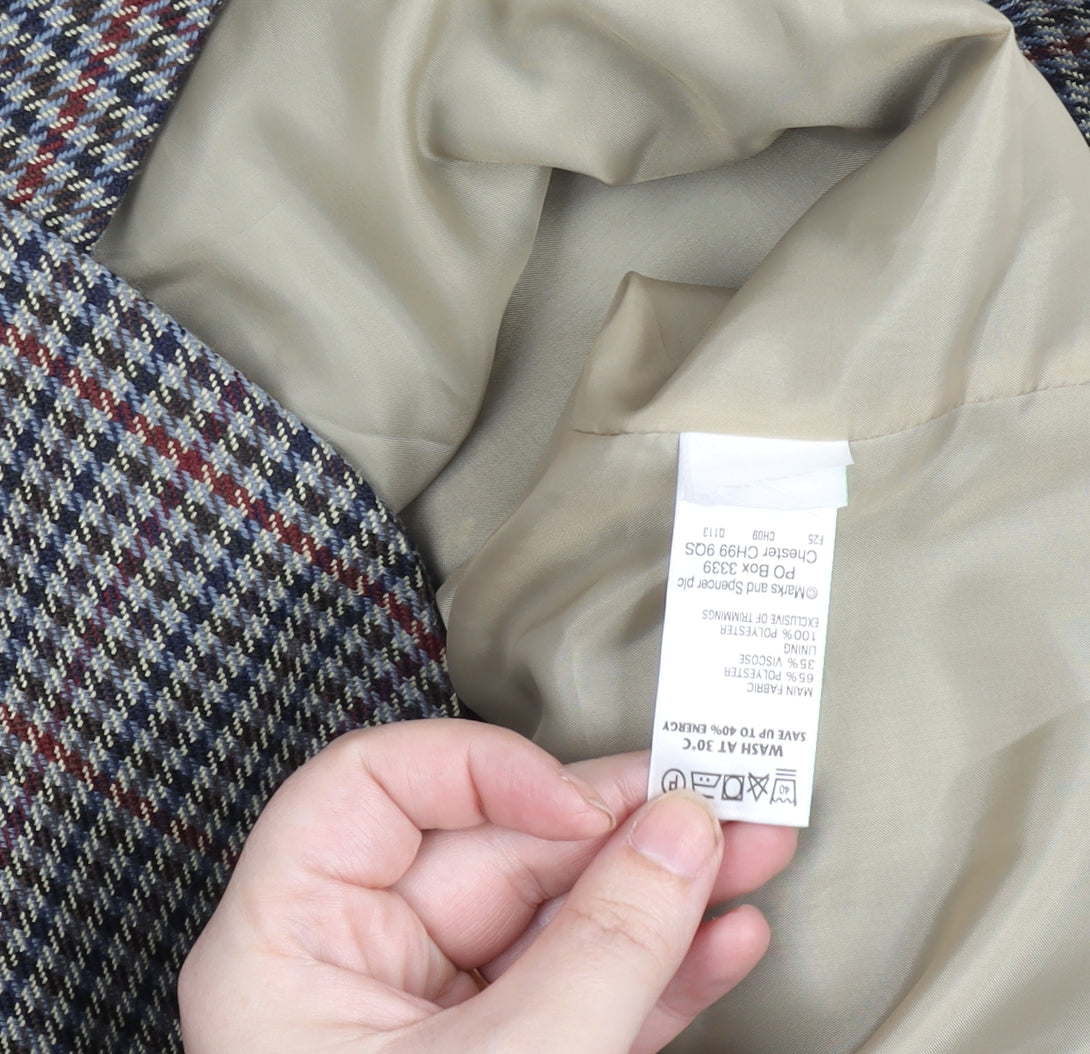 Marks & Spencer Women’s Grey Check Classic Blazer Size 20 Wool Blend