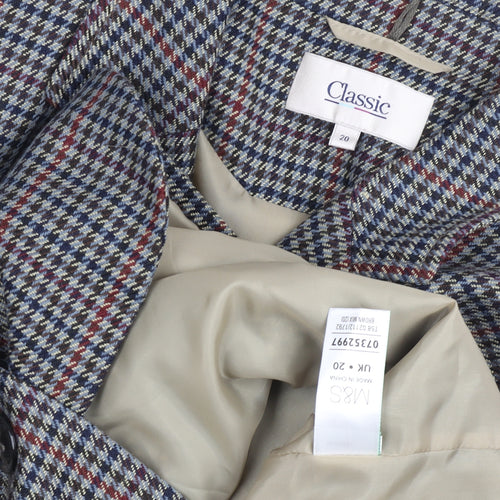 Marks & Spencer Women’s Grey Check Classic Blazer Size 20 Wool Blend