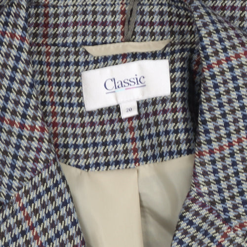 Marks & Spencer Women’s Grey Check Classic Blazer Size 20 Wool Blend