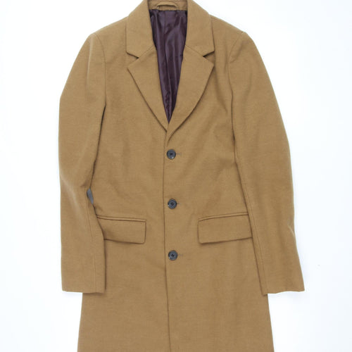 River Island Men's Brown XS Long Wool Blend Overcoat