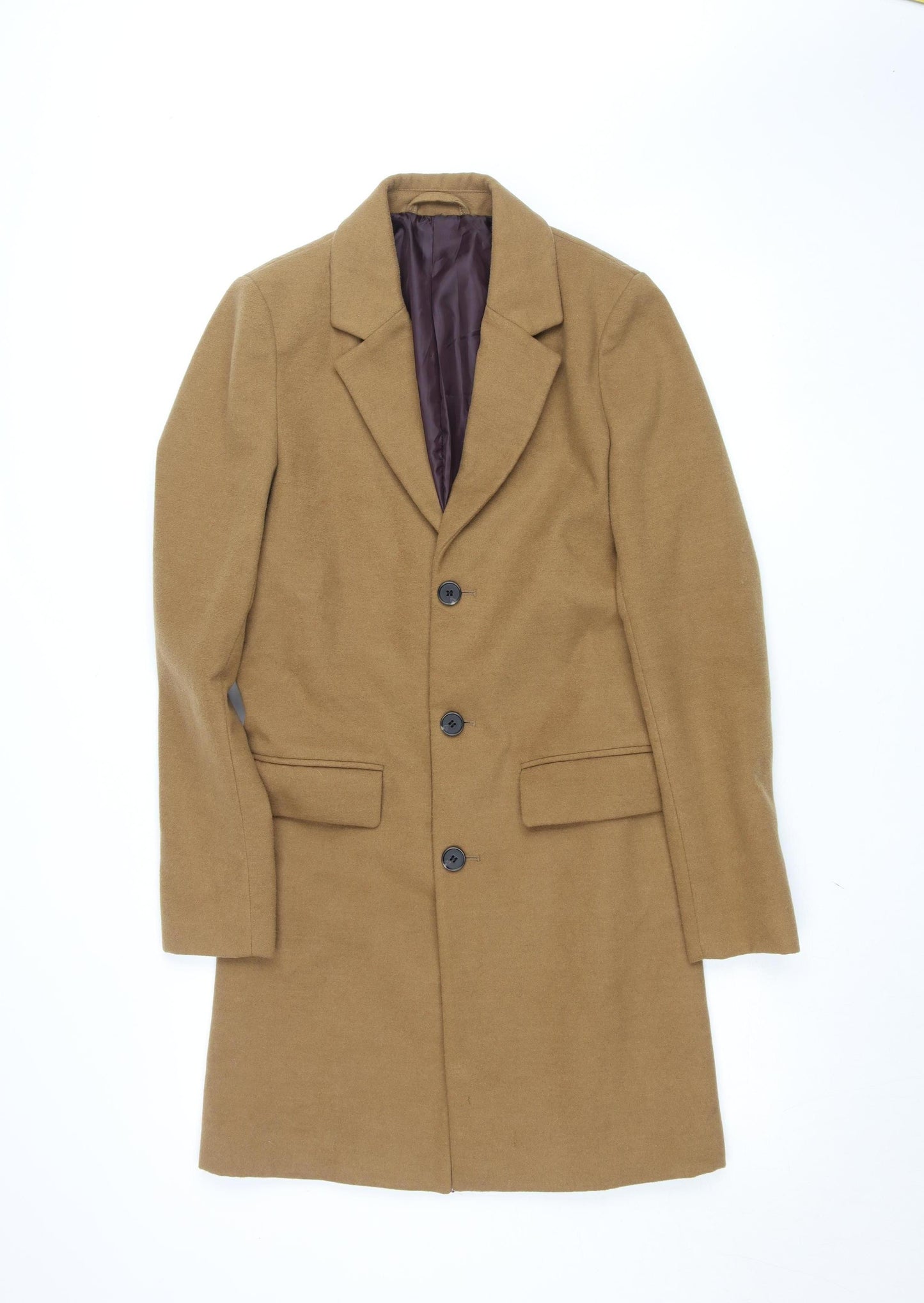 River Island Men's Brown XS Long Wool Blend Overcoat