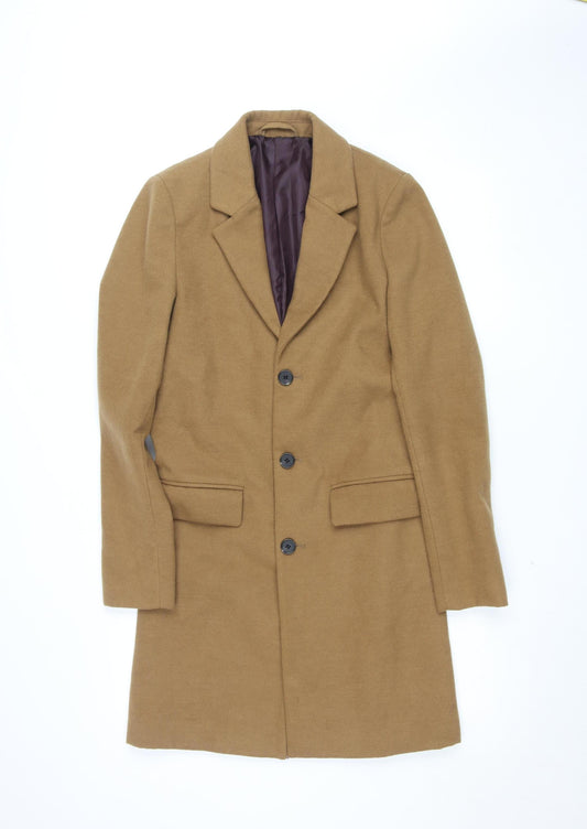 River Island Men's Brown XS Long Wool Blend Overcoat
