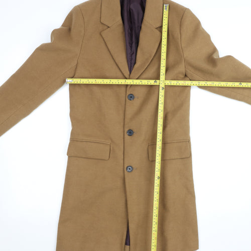 River Island Men's Brown XS Long Wool Blend Overcoat