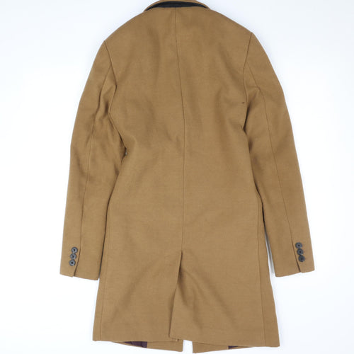 River Island Men's Brown XS Long Wool Blend Overcoat