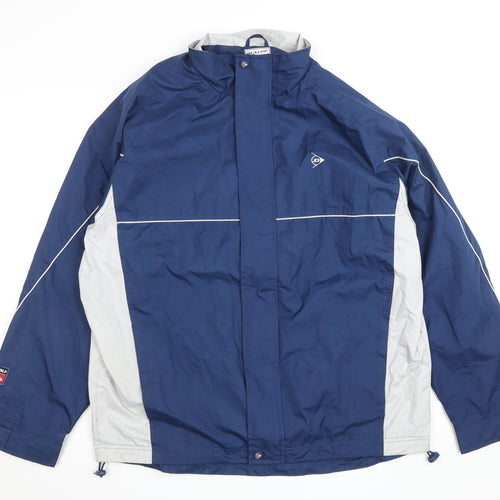 Dunlop Men's Blue and Grey Windbreaker Jacket Size L Polyester Waterproof
