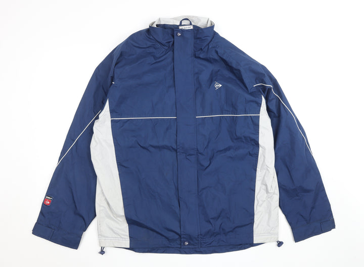 Dunlop Men's Blue and Grey Windbreaker Jacket Size L Polyester Waterproof