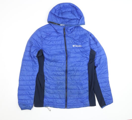 Columbia Mens Blue Hooded Puffer Jacket M Regular Lightweight Outdoor