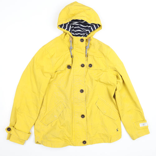 Joules Women Yellow Waterproof Hooded Rain Coat Jacket Size 12