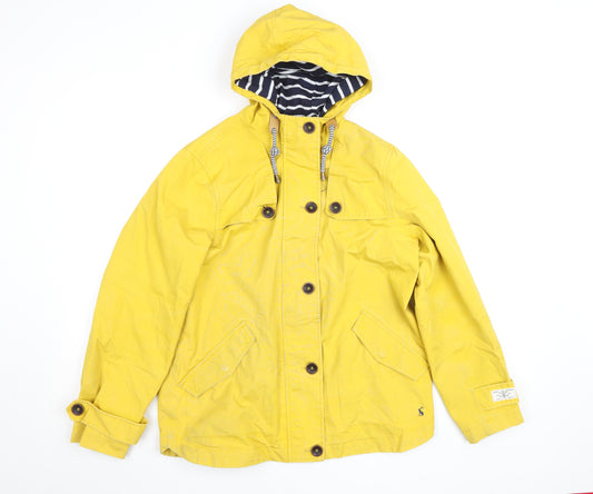 Joules Women Yellow Waterproof Hooded Rain Coat Jacket Size 12
