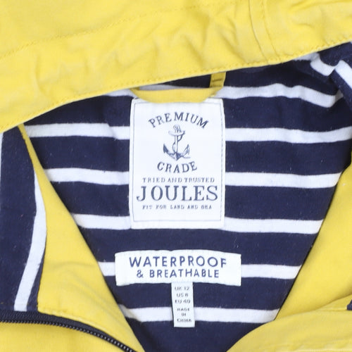 Joules Women Yellow Waterproof Hooded Rain Coat Jacket Size 12