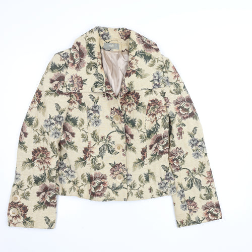 Wallis Womens Beige Floral Short Blazer Jacket Size 14