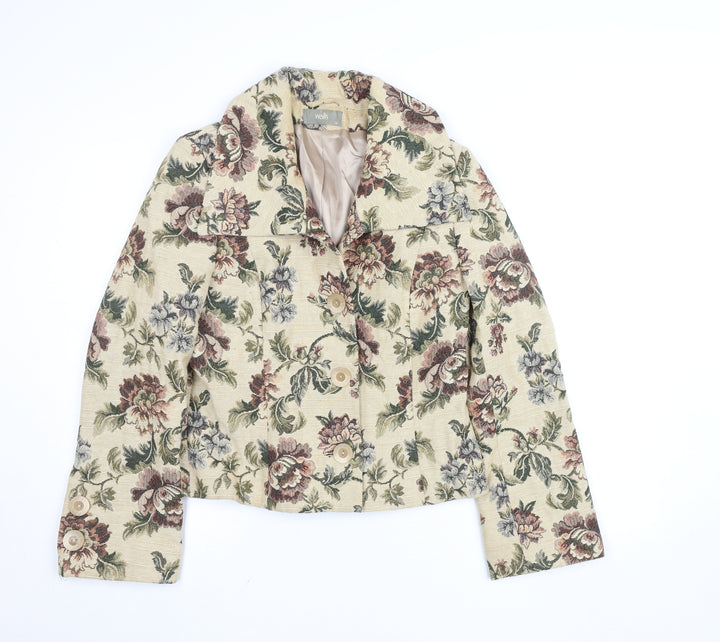 Wallis Womens Beige Floral Short Blazer Jacket Size 14