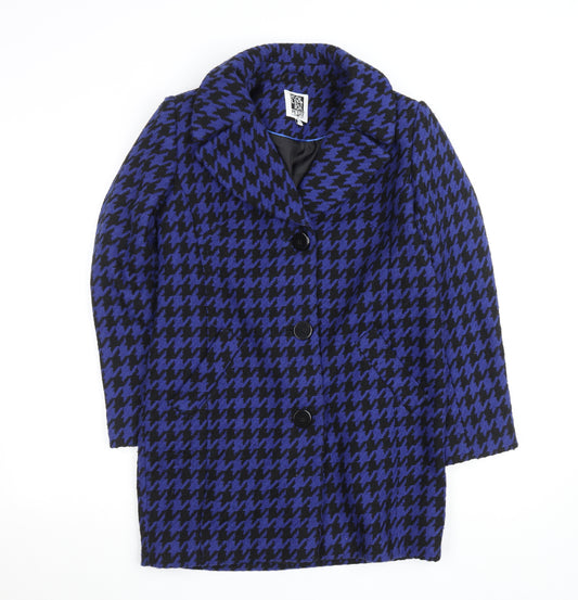 Debenhams The Collection Petite Blue Black Houndstooth Pea Coat Size 8