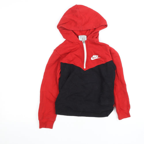 Nike Boys Red & Black 1/2 Zip Hoodie 5-6 Years Fleece Cotton Blend