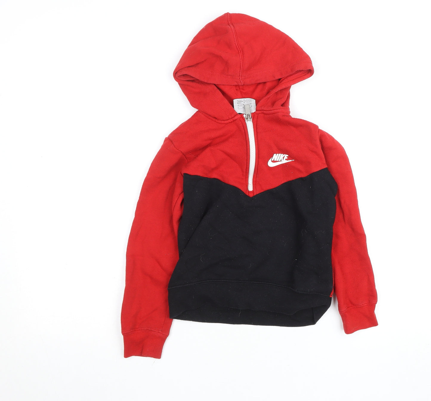 Nike Boys Red & Black 1/2 Zip Hoodie 5-6 Years Fleece Cotton Blend