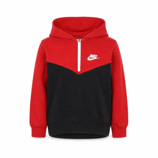 Front view of Nike boys’ red & black 1/2 zip hoodie 5-6 years fleece cotton blend