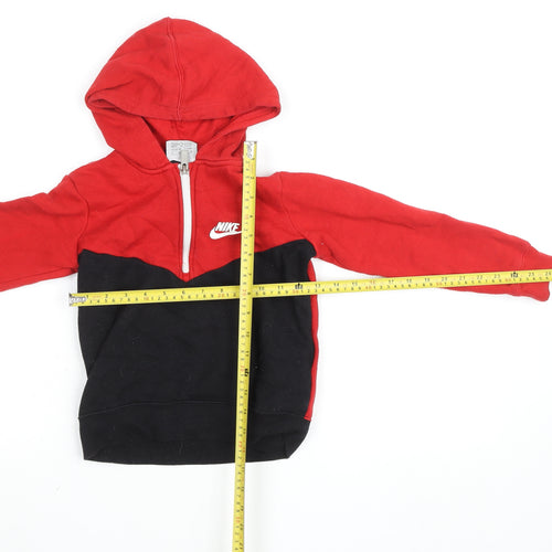 Nike Boys Red & Black 1/2 Zip Hoodie 5-6 Years Fleece Cotton Blend