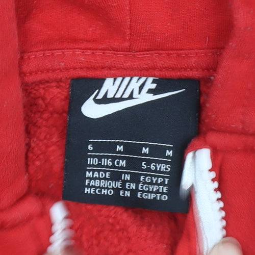 Nike Boys Red & Black 1/2 Zip Hoodie 5-6 Years Fleece Cotton Blend