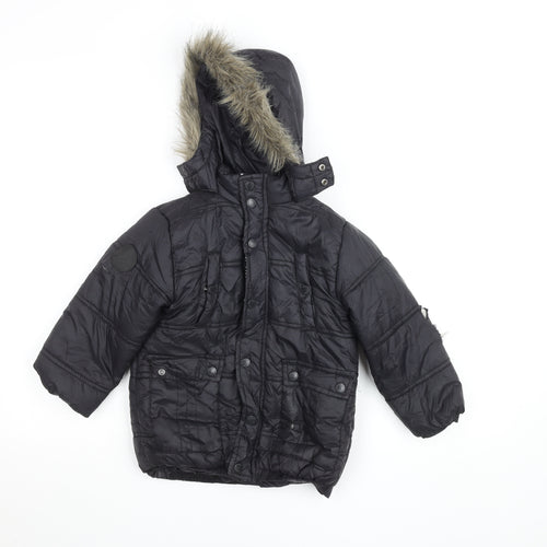 Firetrap Girls Black Faux Fur Hooded Puffer Jacket 4-5 Years