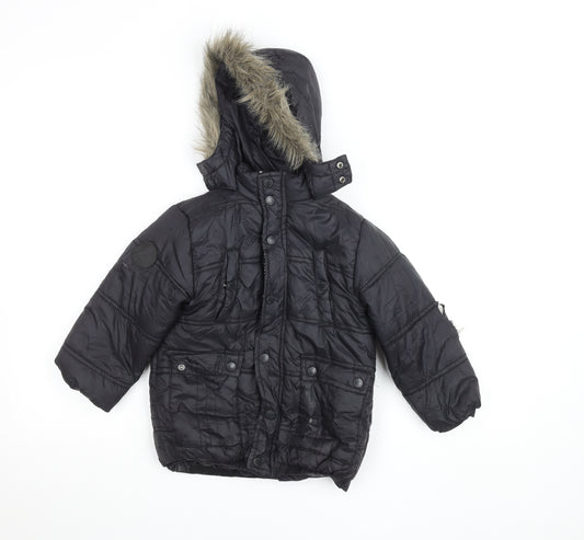 Firetrap Girls Black Faux Fur Hooded Puffer Jacket 4-5 Years