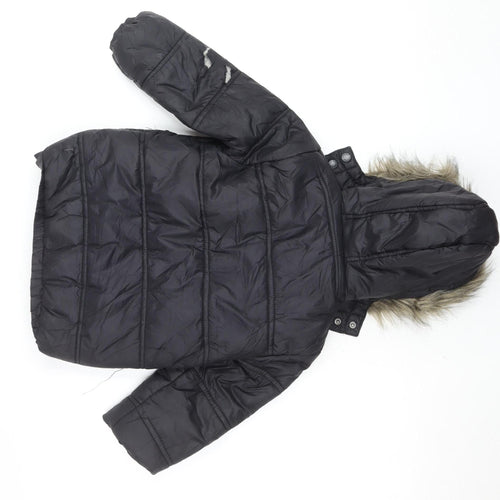 Firetrap Girls Black Faux Fur Hooded Puffer Jacket 4-5 Years