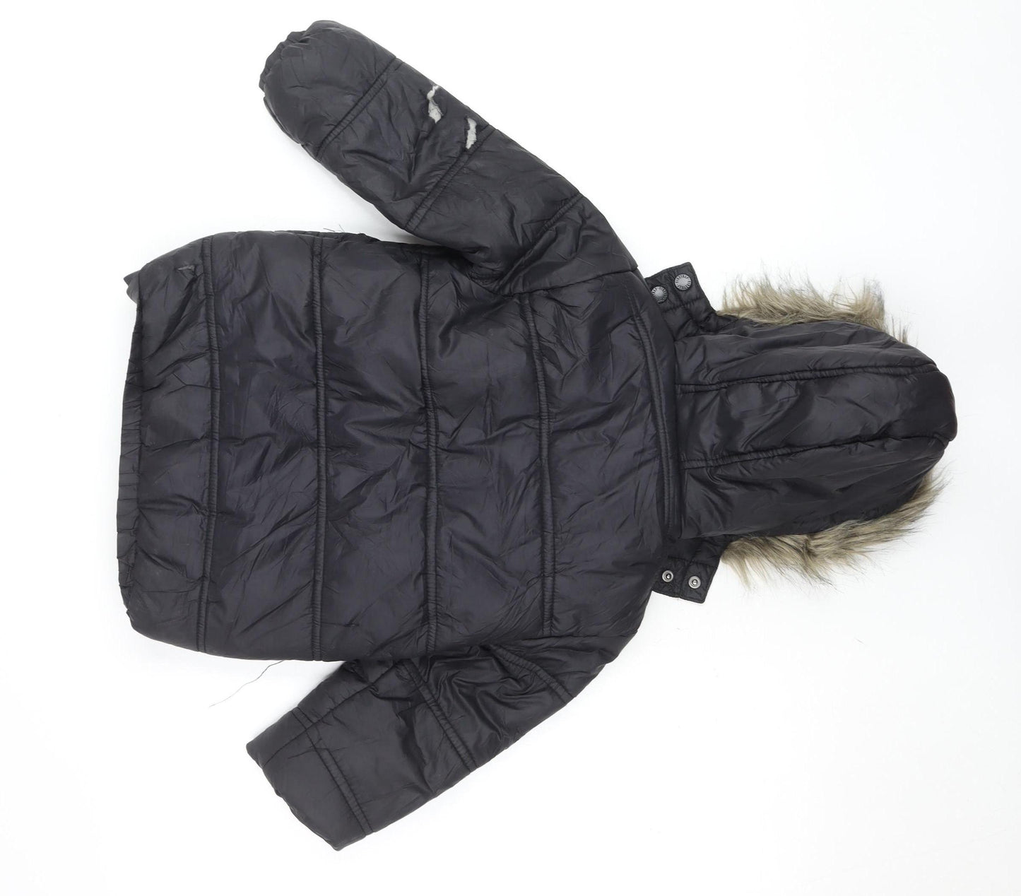 Firetrap Girls Black Faux Fur Hooded Puffer Jacket 4-5 Years
