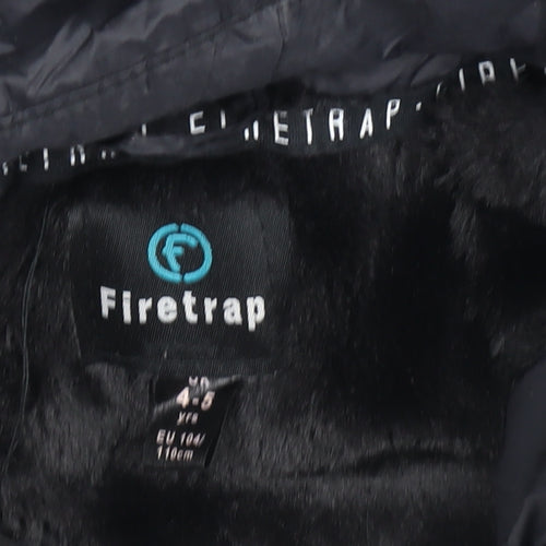 Firetrap Girls Black Faux Fur Hooded Puffer Jacket 4-5 Years