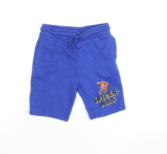 Marvel Boys Blue Spider-Man Sweat Shorts 6-7 Years Drawstring Cotton Blend