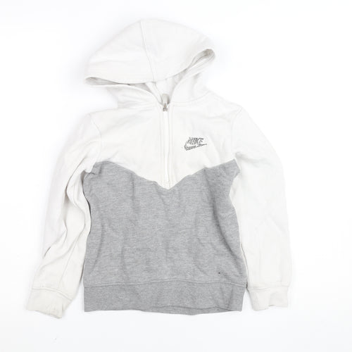 Nike Boys White Grey Full Zip Hoodie 6-7 Years Cotton Blend Fleece