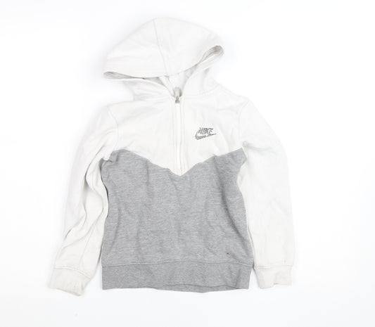 Nike Boys White Grey Full Zip Hoodie 6-7 Years Cotton Blend Fleece