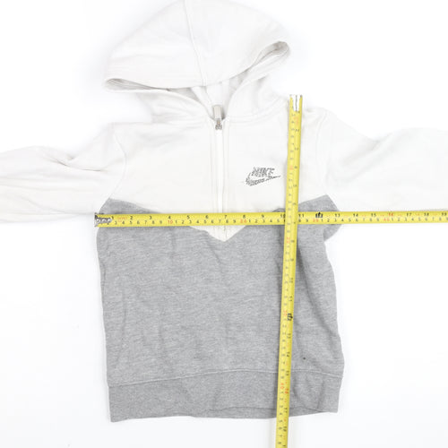 Nike Boys White Grey Full Zip Hoodie 6-7 Years Cotton Blend Fleece