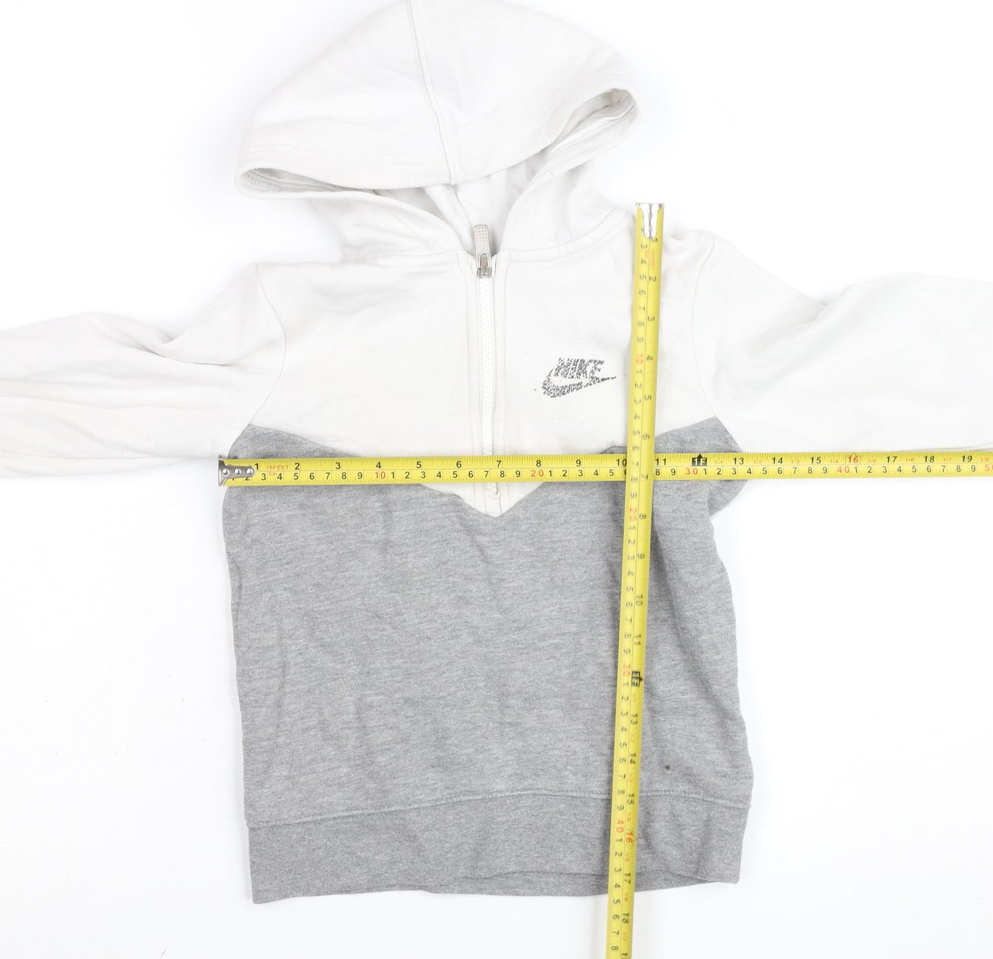 Nike Boys White Grey Full Zip Hoodie 6-7 Years Cotton Blend Fleece