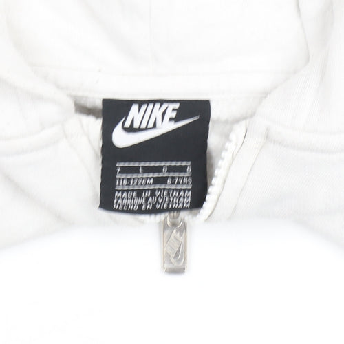 Nike Boys White Grey Full Zip Hoodie 6-7 Years Cotton Blend Fleece