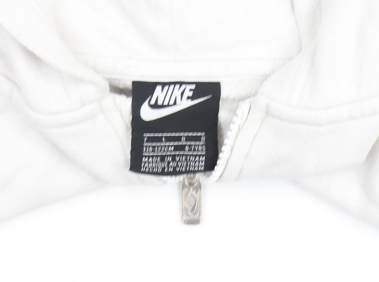 Nike Boys White Grey Full Zip Hoodie 6-7 Years Cotton Blend Fleece