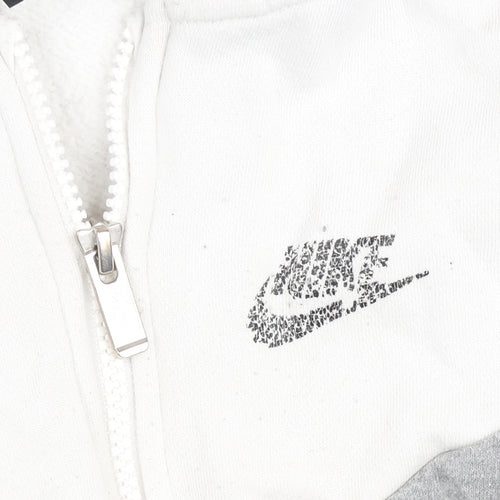 Nike Boys White Grey Full Zip Hoodie 6-7 Years Cotton Blend Fleece
