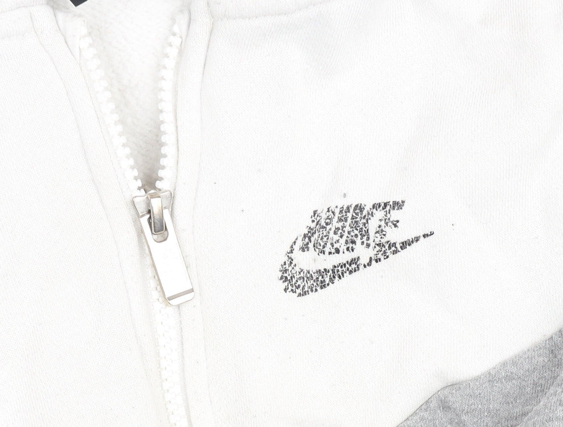 Nike Boys White Grey Full Zip Hoodie 6-7 Years Cotton Blend Fleece