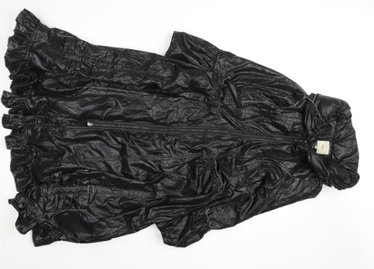 Alexo Women’s Black Long Hooded Belted Rain Coat Size 12