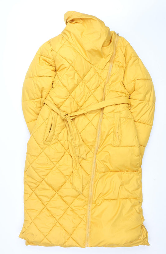 Henry Lloyd Women Yellow Long Quilted Belted Puffer Coat Size 12