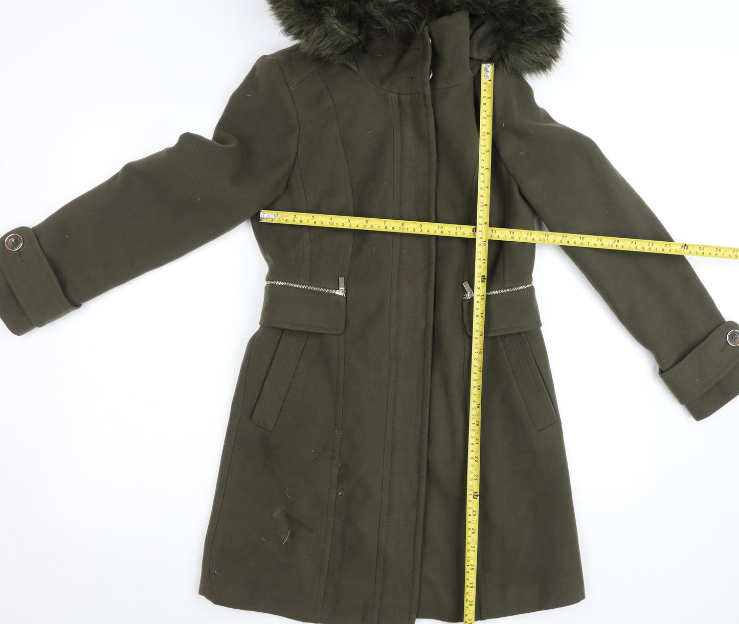 Wallis Women’s Green Faux Fur Hooded Long Parka Coat Size 8