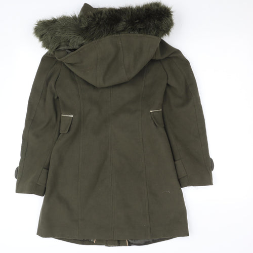 Wallis Women’s Green Faux Fur Hooded Long Parka Coat Size 8