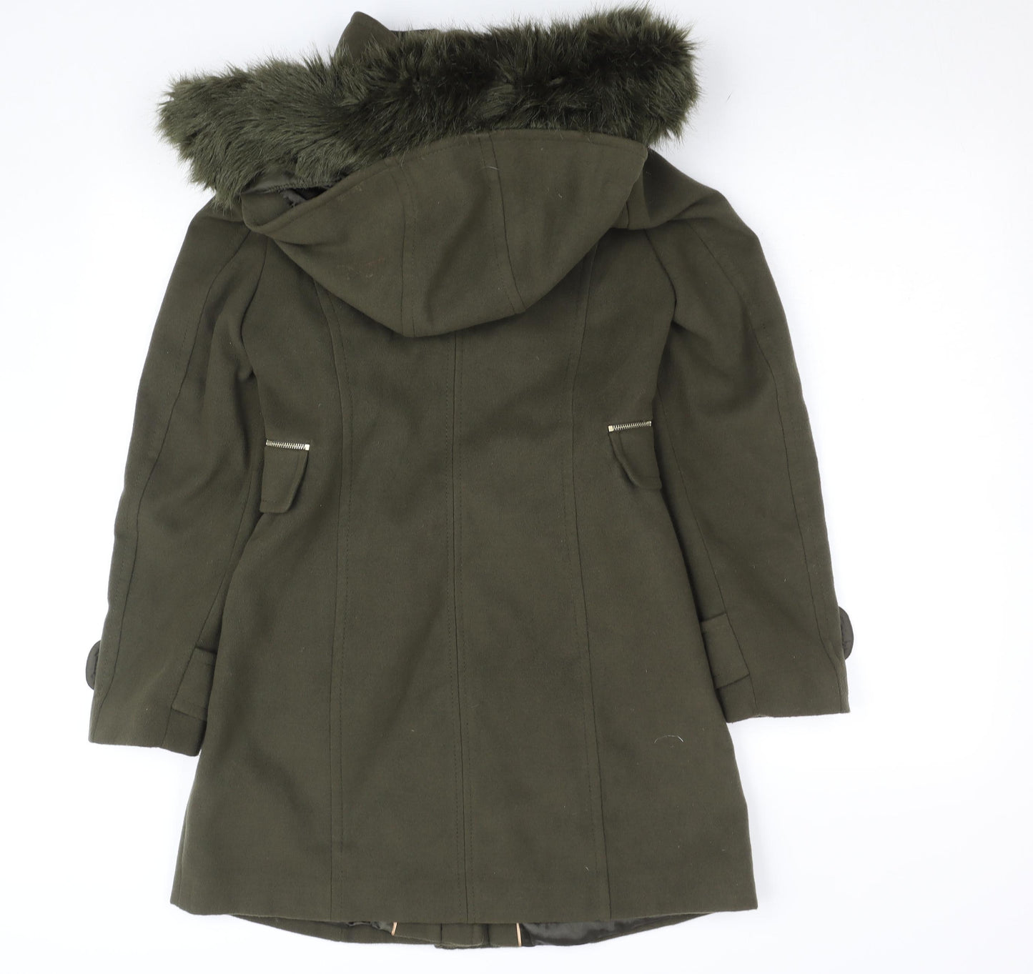 Wallis Women’s Green Faux Fur Hooded Long Parka Coat Size 8